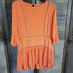women's untagged Orange patchwork ruffled mini dress size small